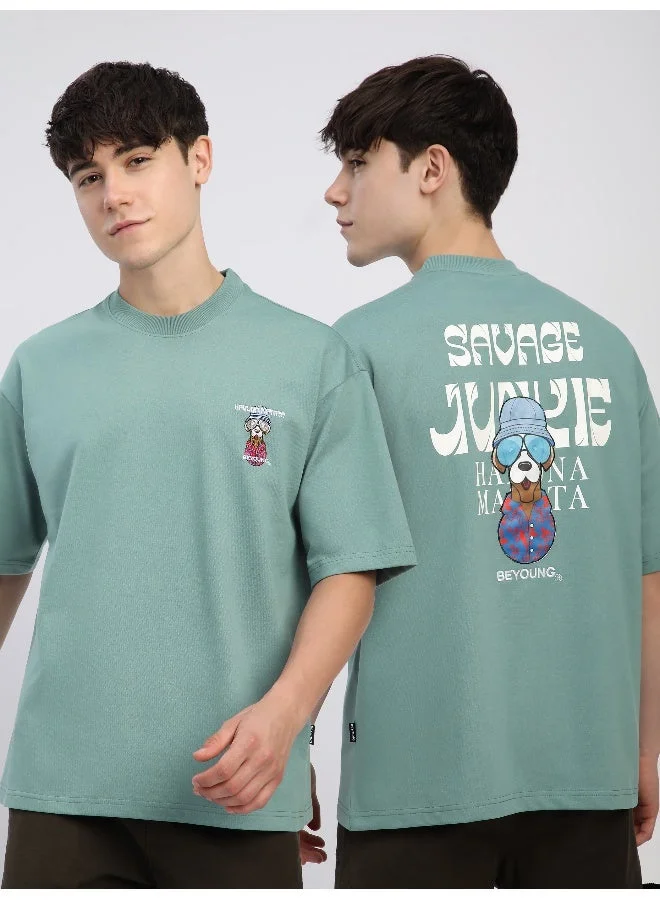 Beyoung Teal Green Savage Junkie Embroidered Patch Oversized T-Shirt